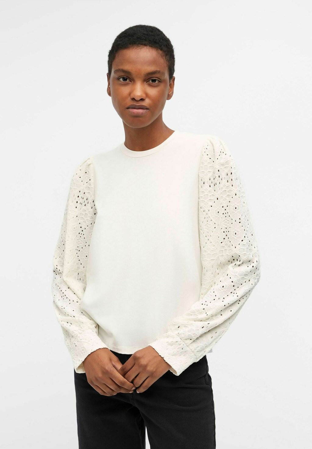 

Топ с длинными рукавами BRODERIE ANGLAISE Object, цвет cloud dancer