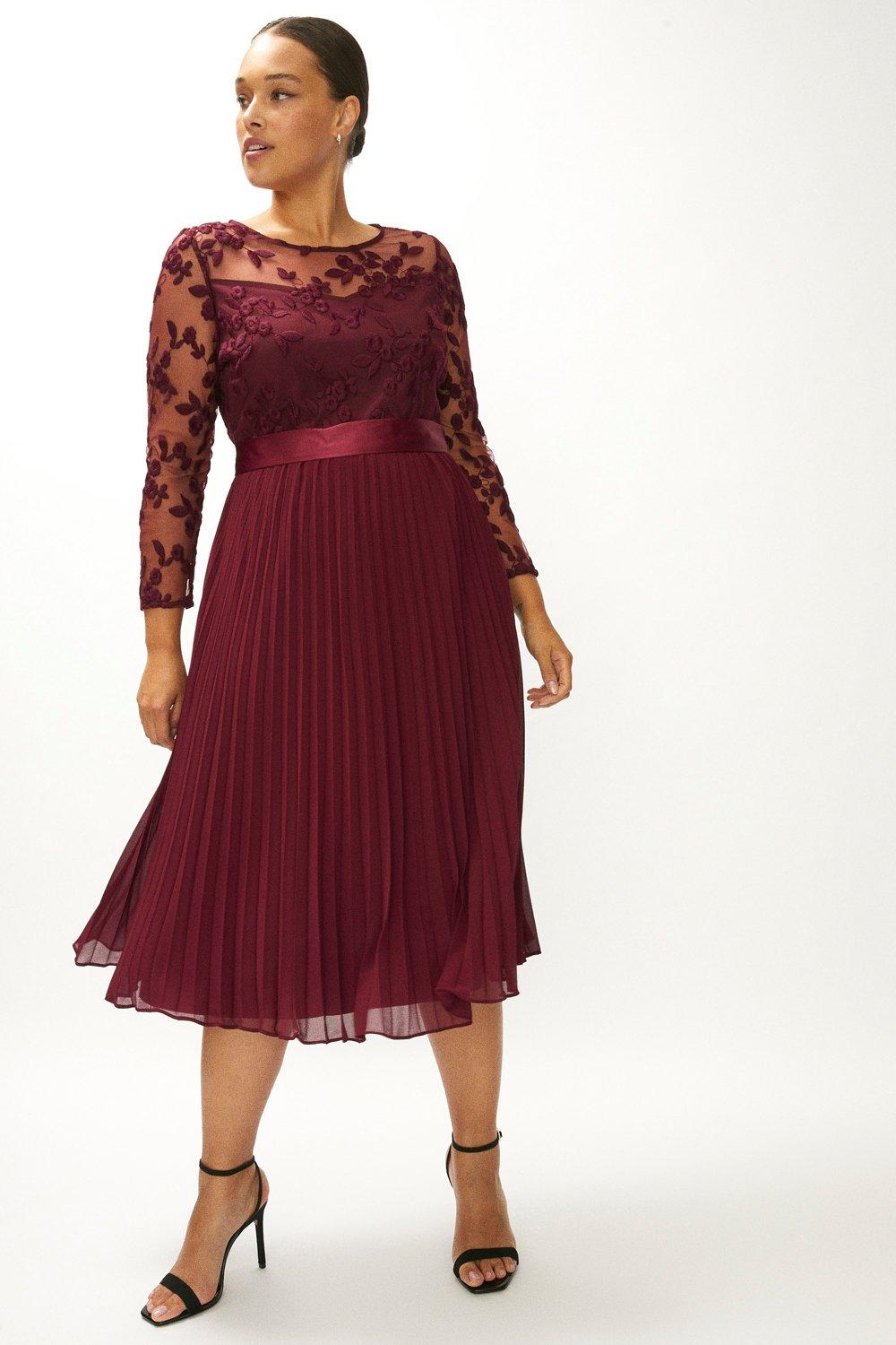 Платье миди с длинными рукавами и вышивкой больших размеров Coast, фиолетовый платье расклешенное длина миди 34 без рукавов mora s бежевый
