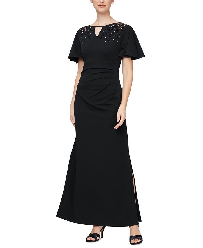 

Платье Petite с развевающимися рукавами и украшением SL Fashions, черный