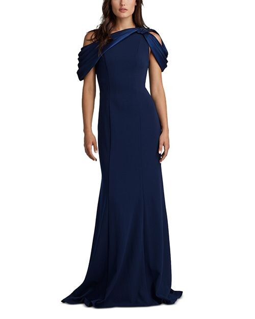 

Платье из крепа с закрученными плечами Tadashi Shoji, цвет Blue