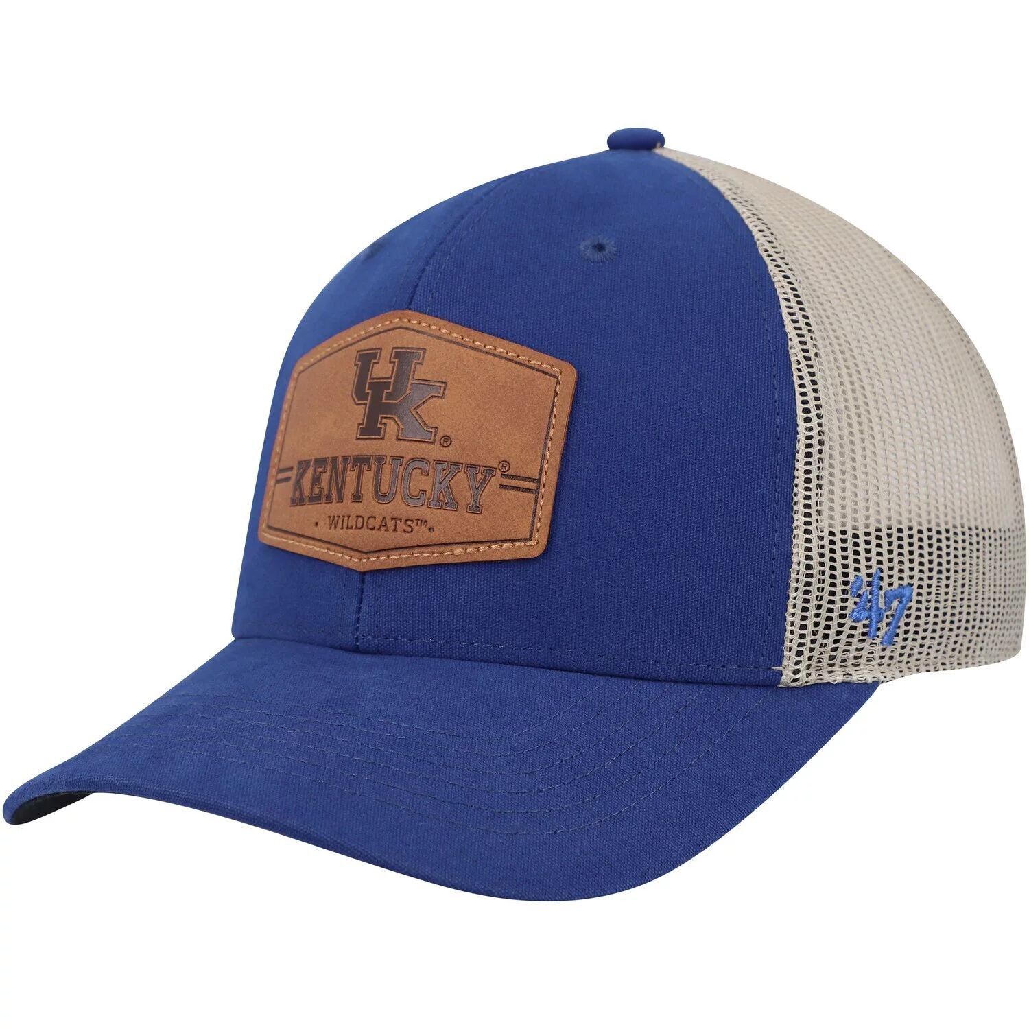 

Мужская шляпа '47 Royal/Natural Kentucky Wildcats из сыромятной кожи Trucker Snapback