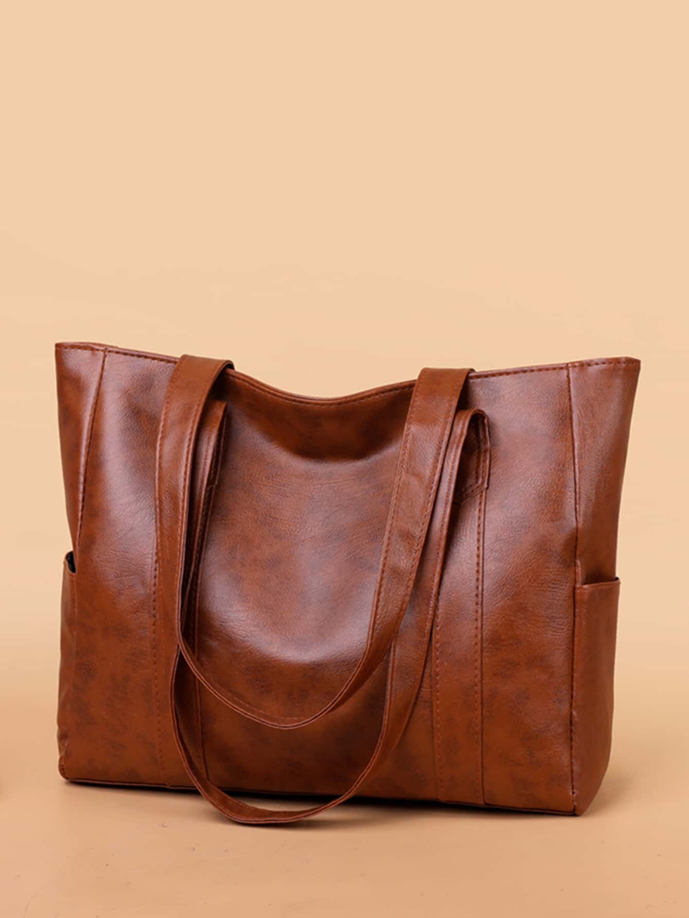 Женская простая однотонная большая сумка большой вместимости, коричневый