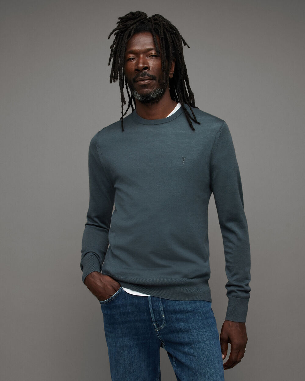 

Свитер Mode Merino Ramskull с круглым вырезом AllSaints, жук синий