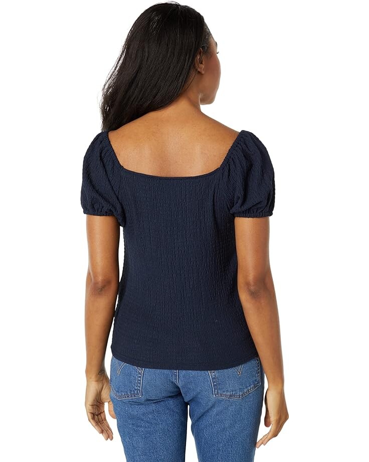 

Топ Tommy Hilfiger Short Sleeve Button Front Puff Sleeve Top, цвет Sky Captain