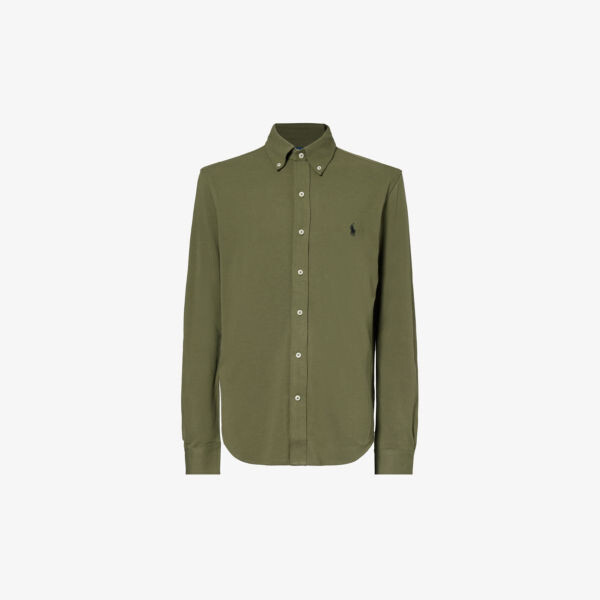 

Рубашка узкого кроя из хлопка с вышитым логотипом Polo Ralph Lauren, цвет dark sage