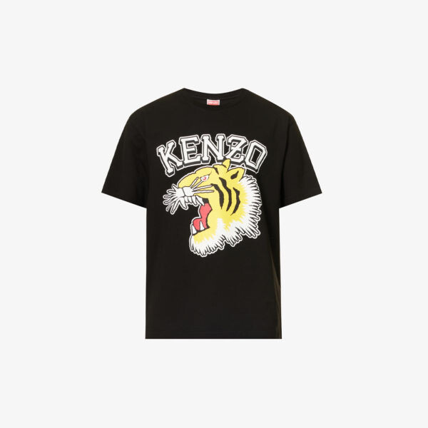 

Футболка свободного кроя из хлопкового джерси с фирменным принтом Tiger Varsity Kenzo, черный