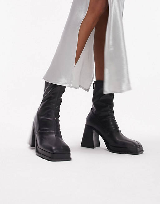 

Черные ботинки-носки на каблуке Topshop Wide Fit Maddie