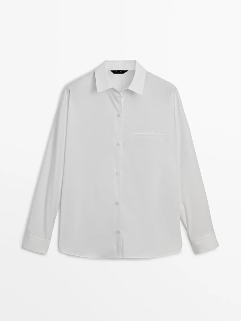 

Рубашка из 100% хлопка, поплина с карманом Massimo Dutti, белый