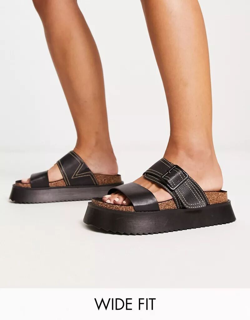

Черные широкие сандалии на плоской подошве с двумя ремешками ASOS Fearless