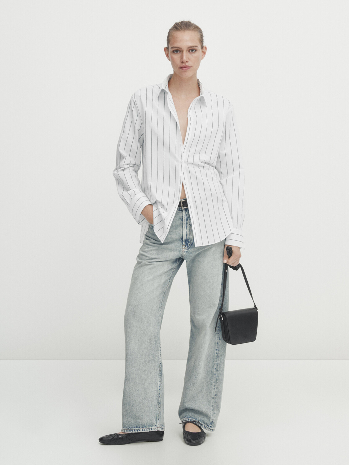 

Рубашка из полухлопка в широкую полоску Massimo Dutti, белый
