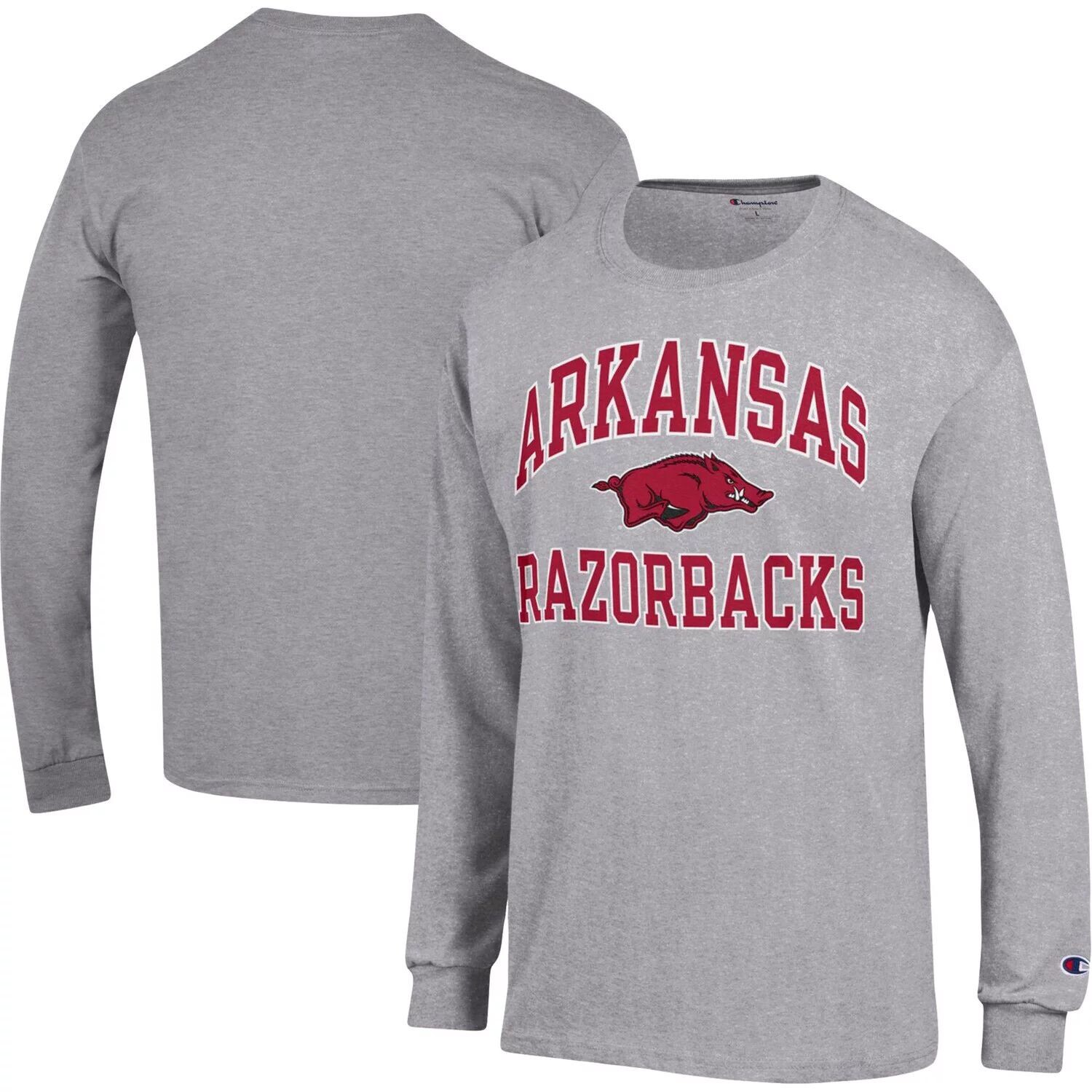 

Мужская футболка Champion Heather Grey Arkansas Razorbacks с длинным рукавом и высоким мотором
