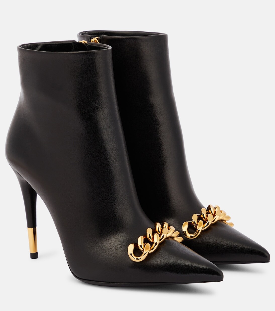 

Кожаные ботильоны с цепочкой Tom Ford, черный