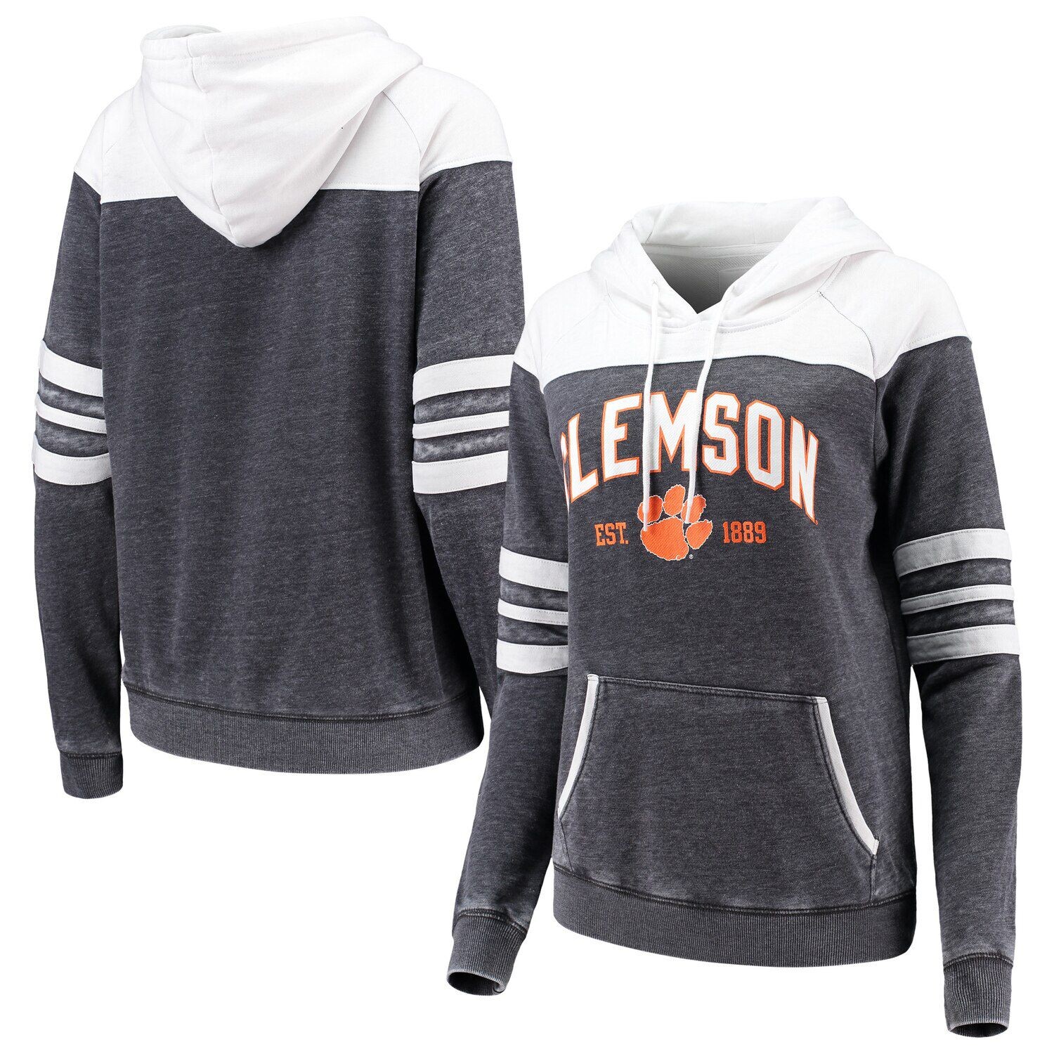 

Женская темно-серая/белая толстовка с капюшоном реглан Clemson Tigers Blitz с рукавами в полоску, Белый