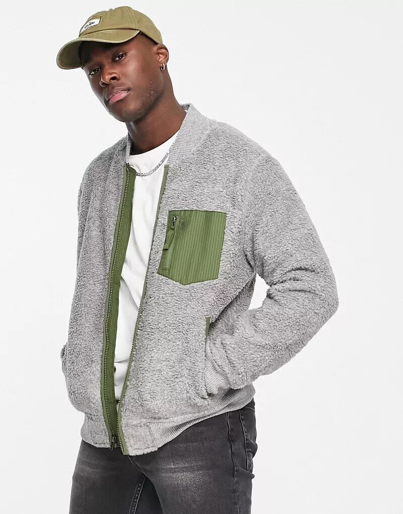 

Бомбер Polo Ralph Lauren из серой овчины с логотипом