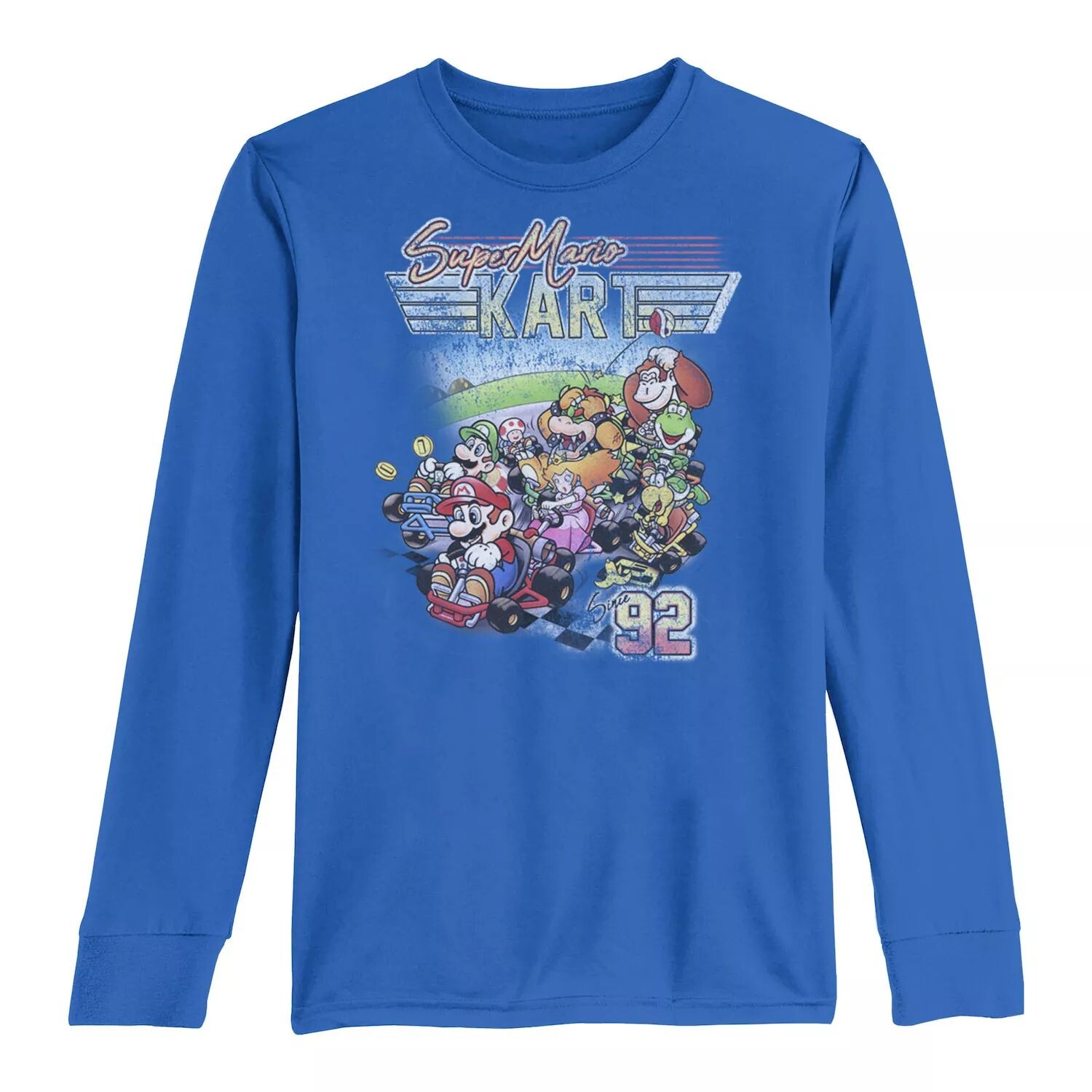 

Потертая футболка с длинными рукавами и рисунком Mario Kart 92 Group Shot для мальчиков 8–20 лет Licensed Character