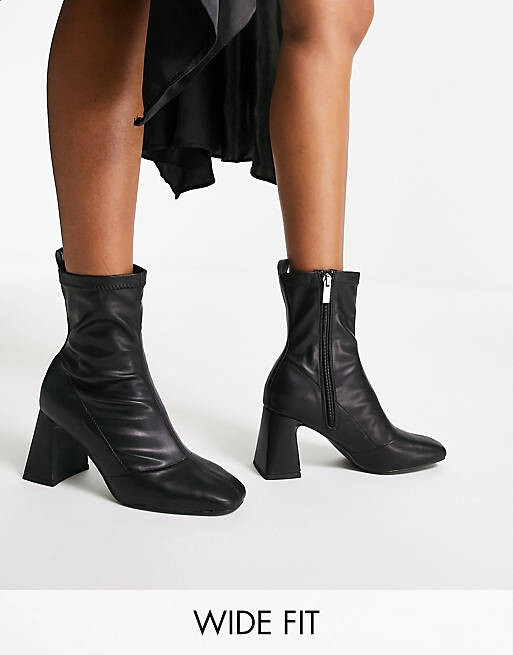 

Черные ботинки-носки на каблуке Schuh Wide Fit Bella