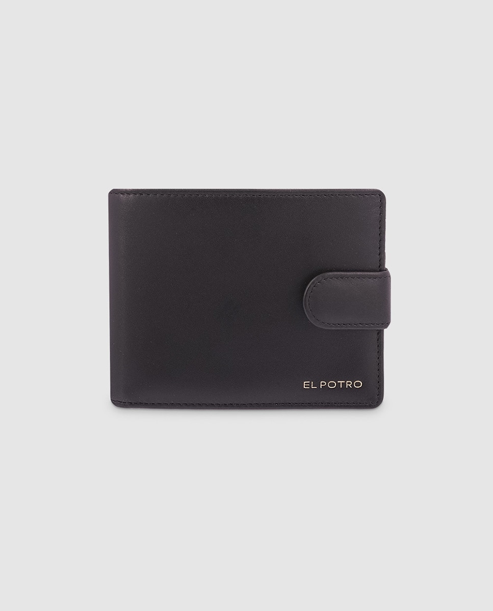 Мужской кошелек El Potro черный кожаный с застежкой El Potro, черный черный кожаный кошелек с внешним портмоне el potro черный