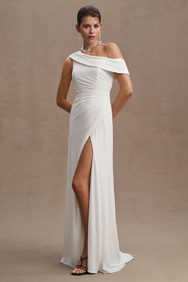 Платье Mac Duggal Трикотажное на одно плечо со сборками, белый