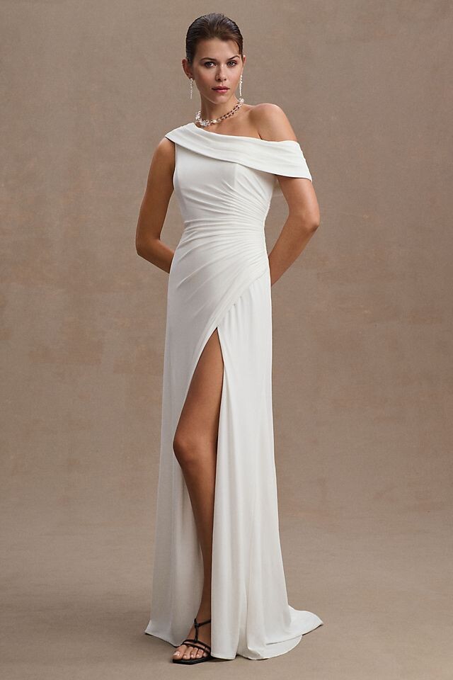 

Платье Mac Duggal Трикотажное на одно плечо со сборками, белый