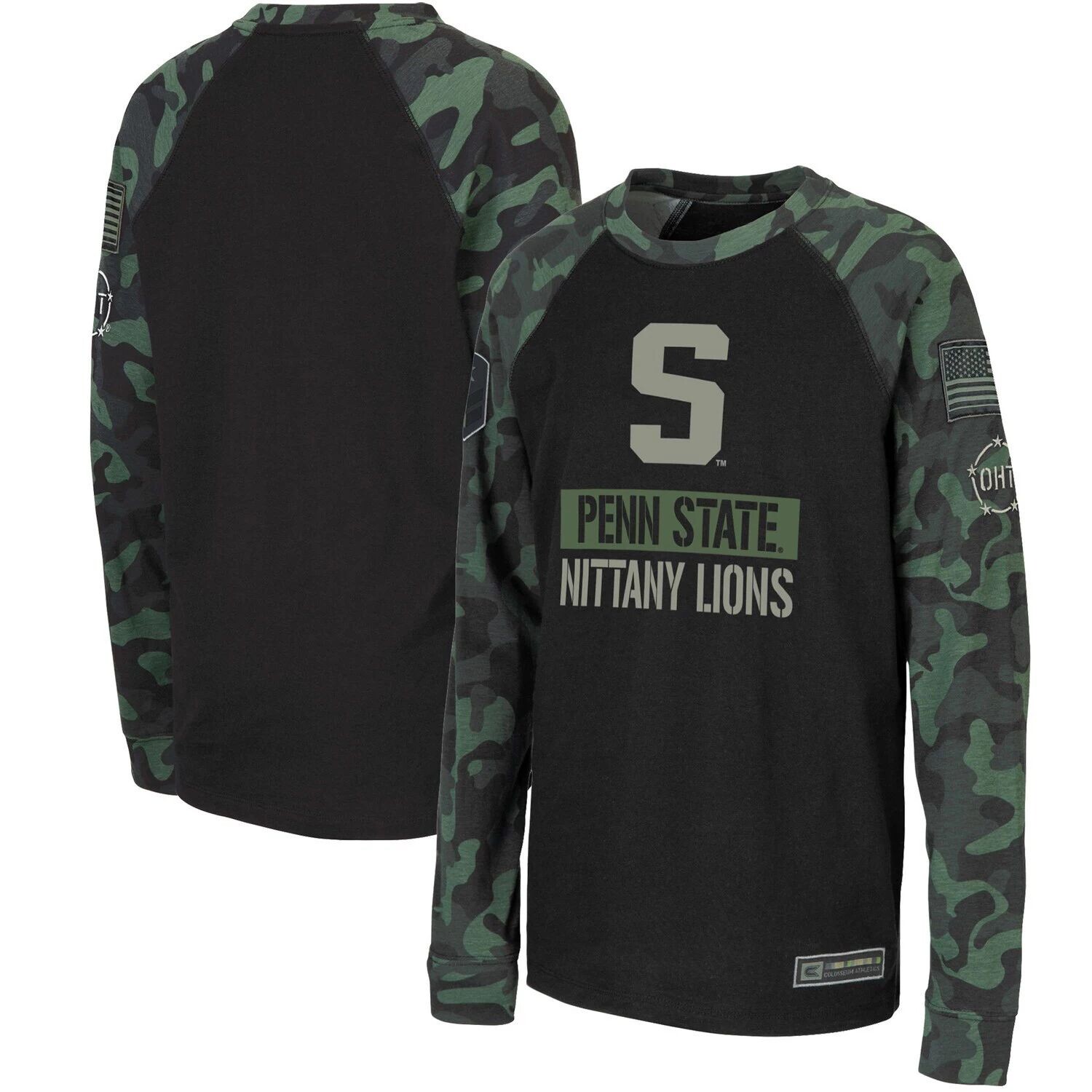 

Молодежная футболка Colosseum Black/Camo с длинным рукавом Penn State Nittany Lions OHT Military Appreciation реглан Colosseum