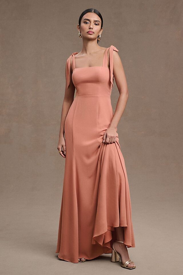 

Платье Bhldn Clara из жоржета с квадратным вырезом и завязками на плечах, sedona