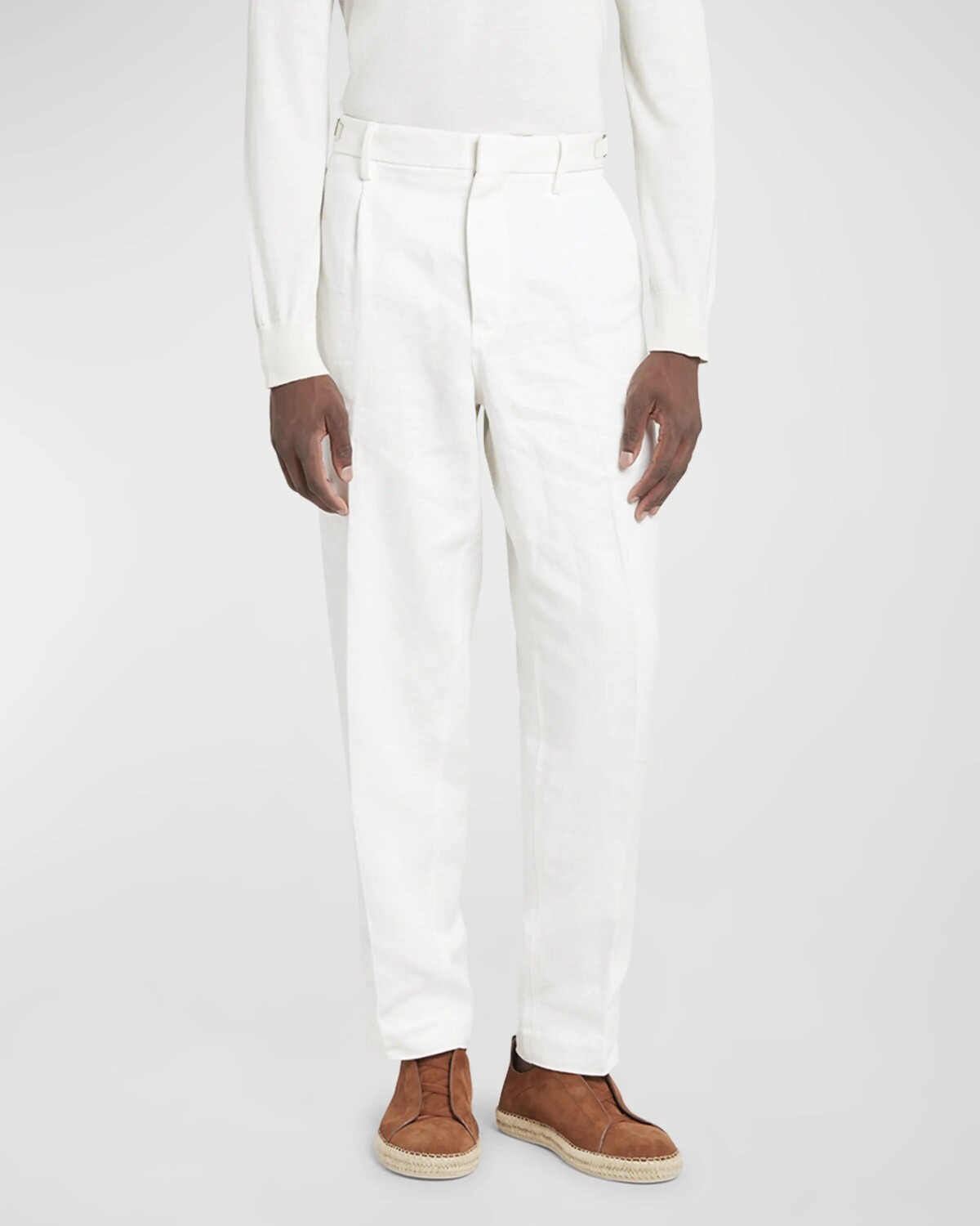 

Мужские льняные брюки со складками Oasi ZEGNA, цвет White Solid