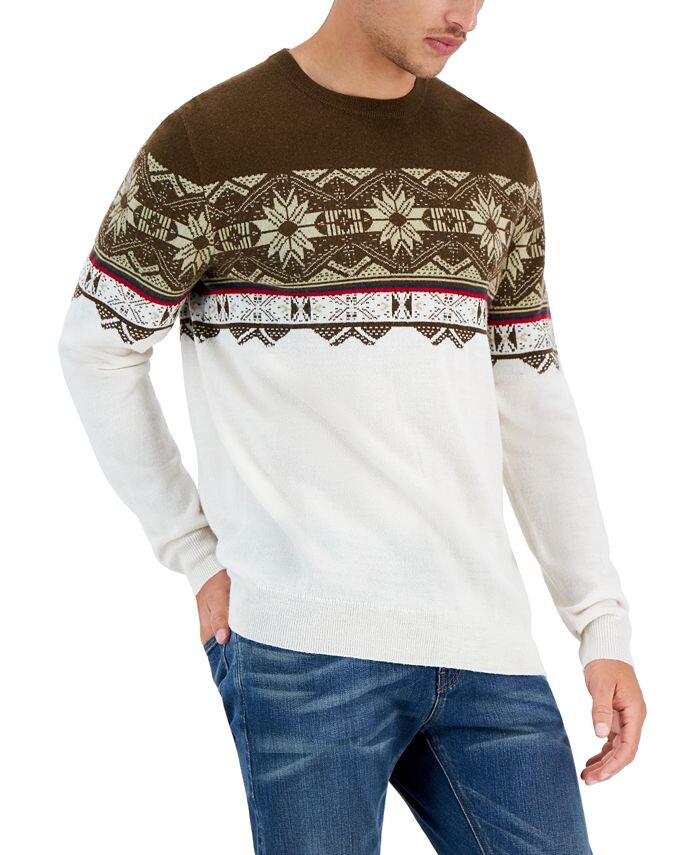

Мужской свитер Genn Fair Isle из шерсти мериноса Club Room, белый