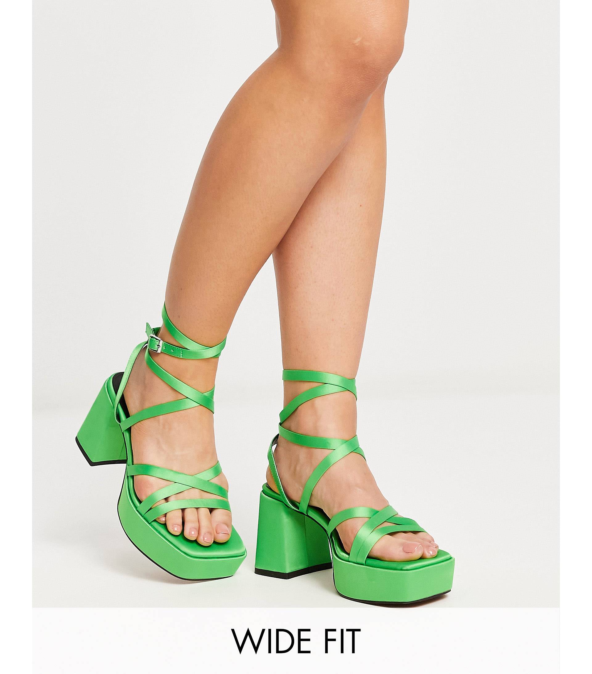 Босоножки ASOS DESIGN Wide Fit Hutton Strappy Platform Heeled, зеленый женские сандалии для латиноамериканских танцев venus lure на высоком каблуке