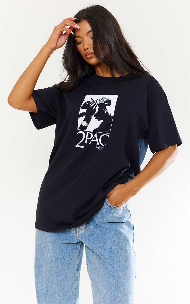 

PrettyLittleThing Черная футболка с принтом 2Pac спереди и сзади, Черный