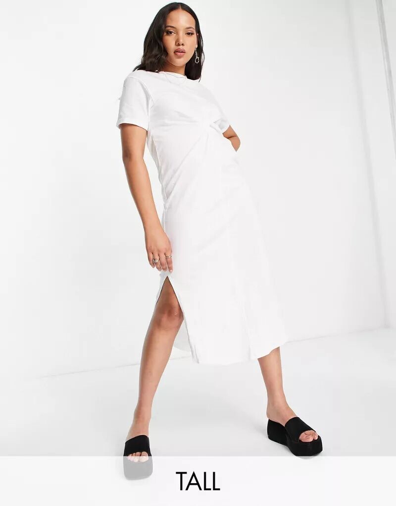 

Белое платье миди-футболки с узлом спереди River Island