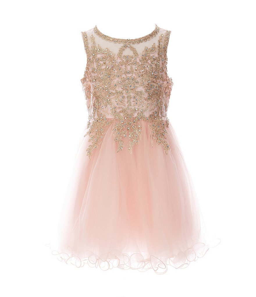 Платье Chantilly Place для больших девочек 7–16 лет с вышитым шнуром и сетчатой ​​тканью с проволочным краем, розовый