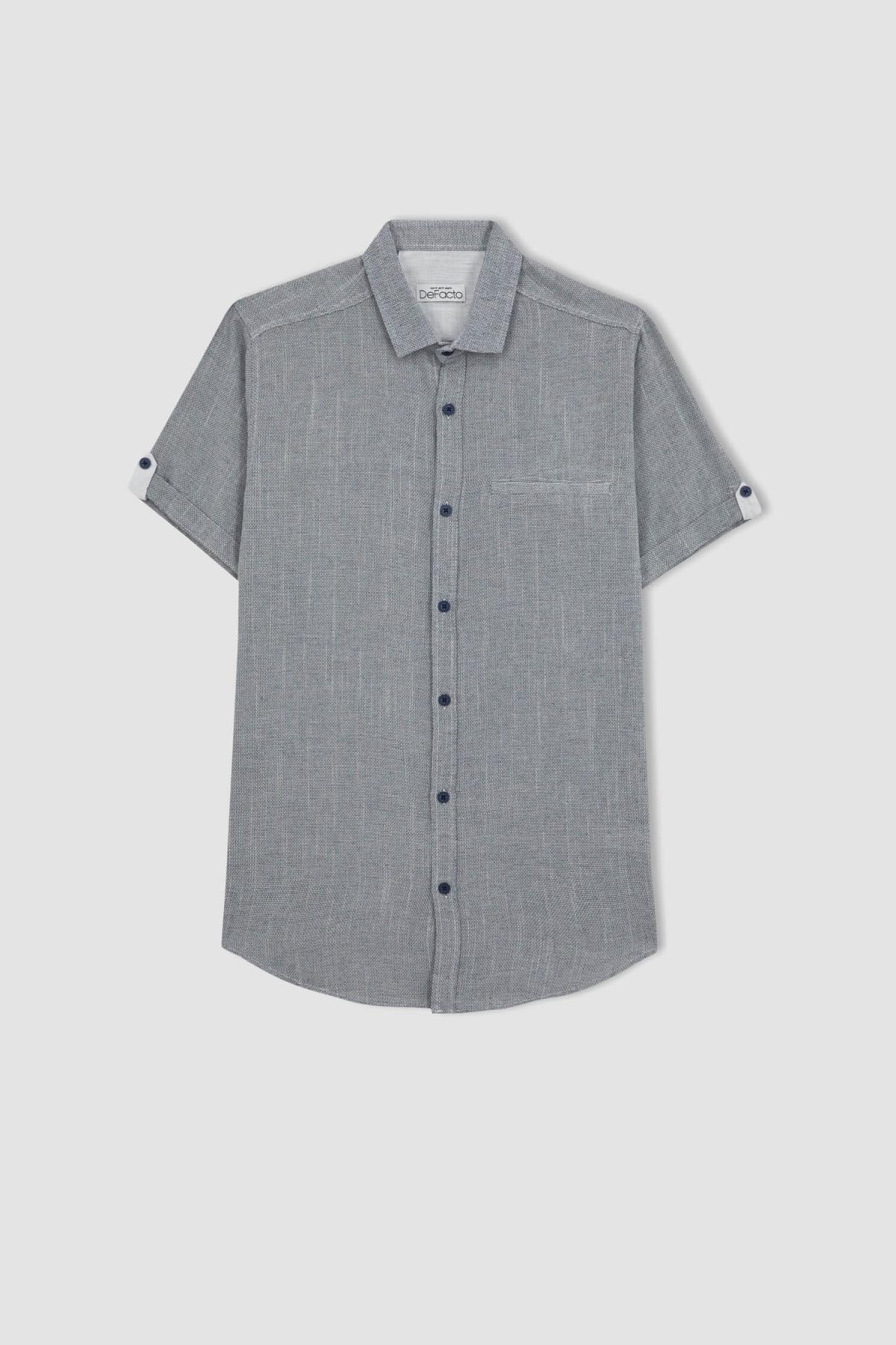 цена Хлопковая рубашка обычного кроя с короткими рукавами DeFacto, серый