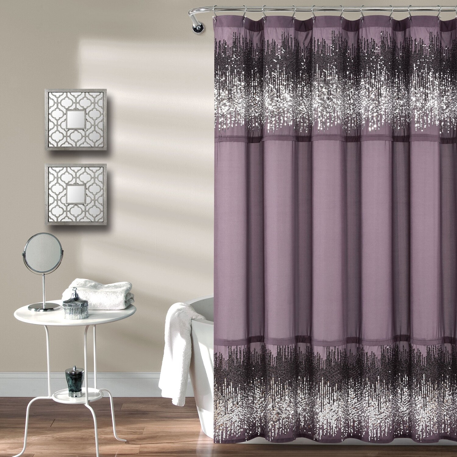 

Занавеска для душа с блестками и блестками Lush Decor, цвет Purple_Black