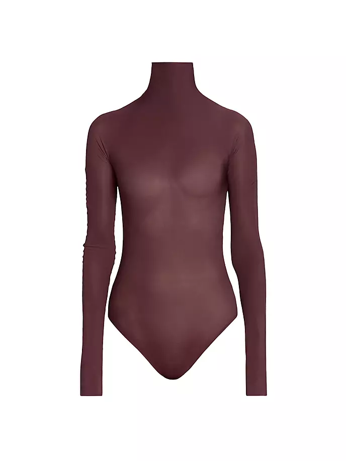 

Прозрачное боди с воротником и длинными рукавами Alaïa, цвет bordeaux