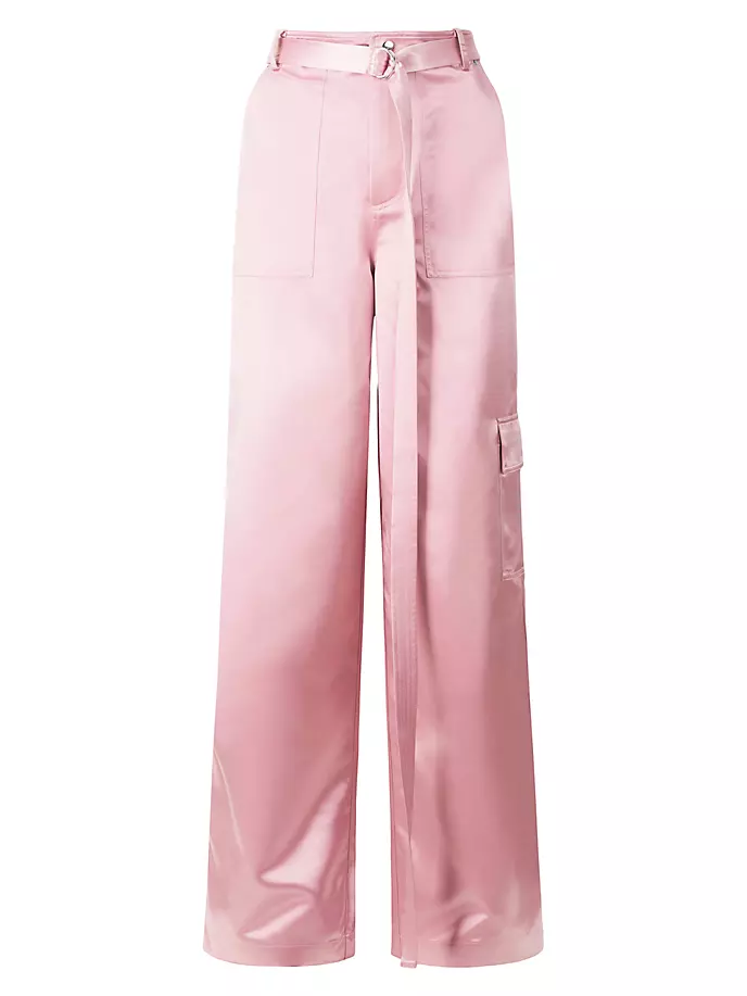 цена Атласные брюки прямого кроя Shay Staud, цвет cherry blossom