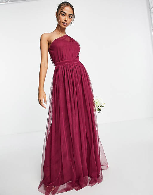 

Красное сливовое платье макси на одно плечо из тюля Anaya With Love Bridesmaid, Красный