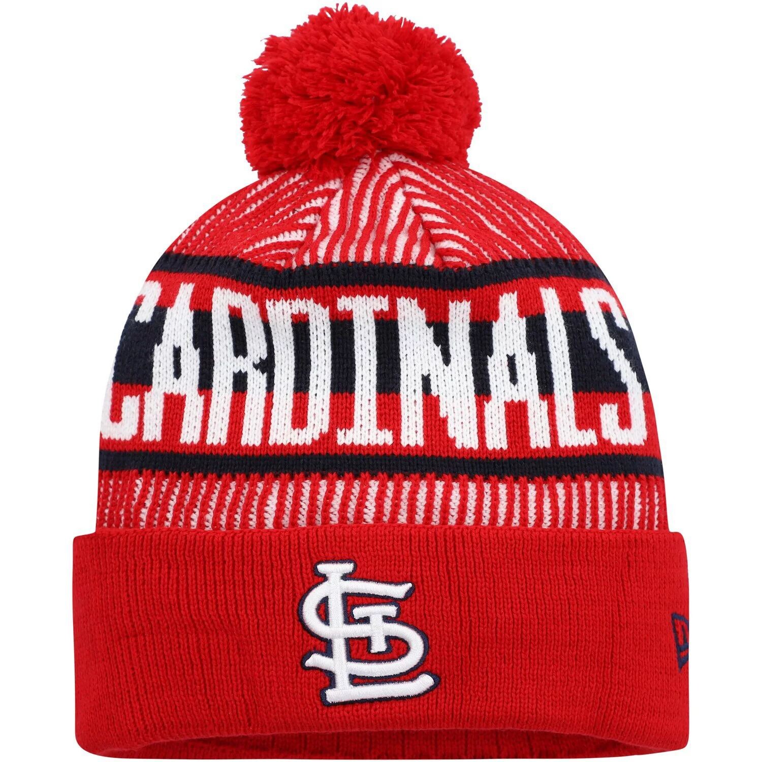 

Мужская красная вязаная шапка New Era St. Louis Cardinals с манжетами и помпоном