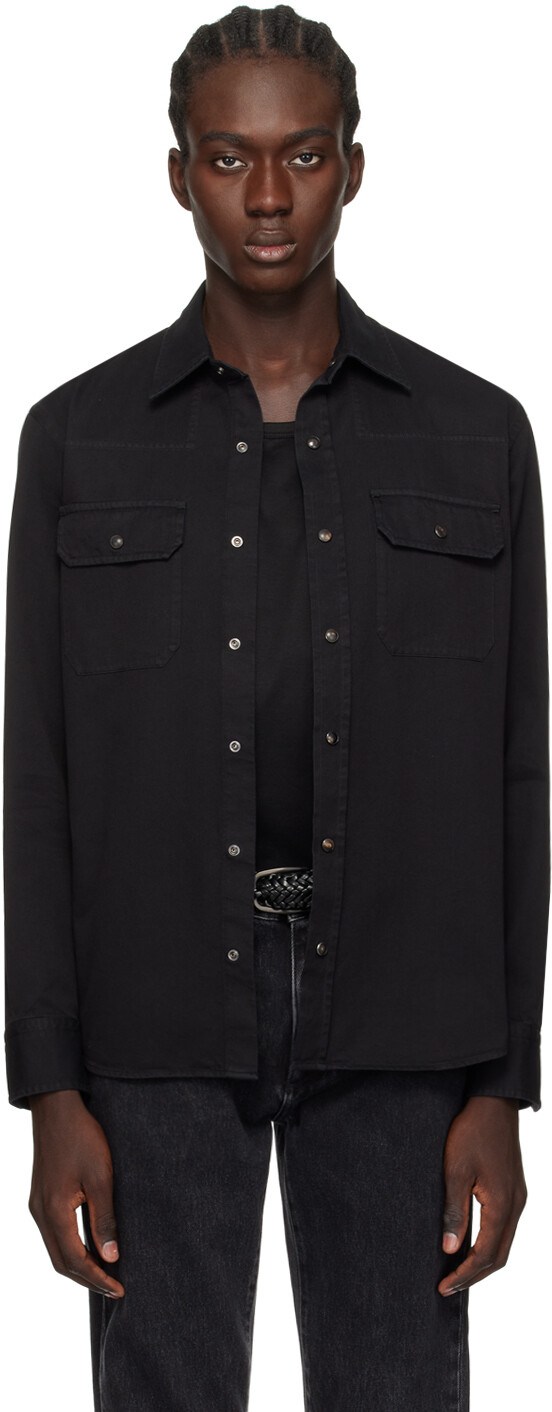

Черная джинсовая рубашка с карманами и клапаном Zegna