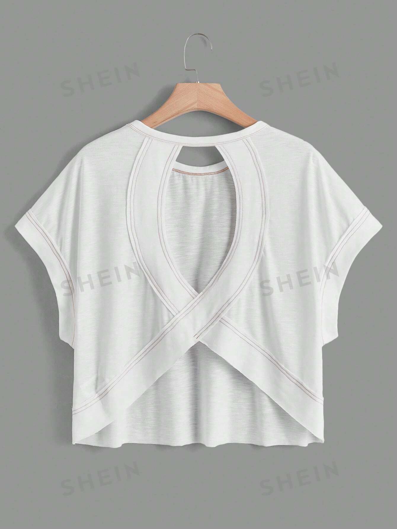 SHEIN Essnce Женская однотонная футболка с рукавами «летучая мышь» и открытой спиной, белый