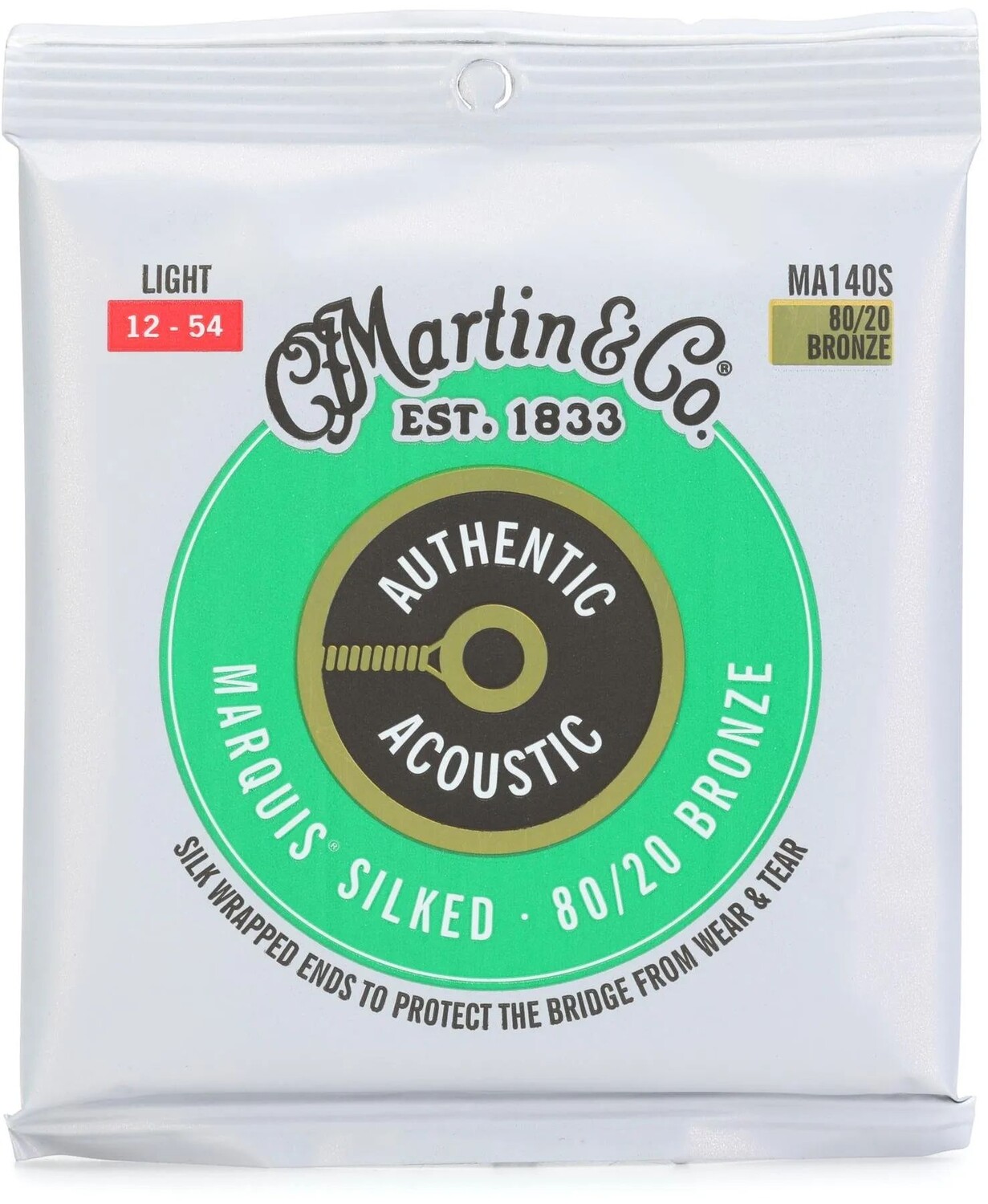 

Аутентичные акустические гитарные струны Martin MA140S Marquis Silked 80/20, бронзовые, .012-.054, светлые