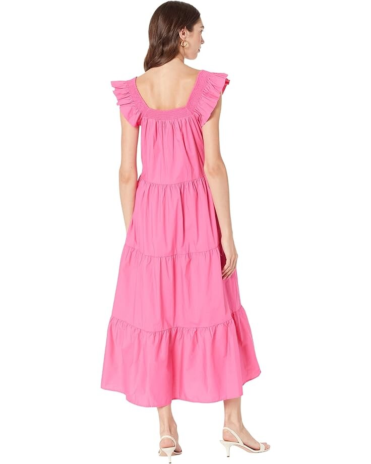 

Платье English Factory Ruffle Detail Midi Dress, фуксия, Розовый