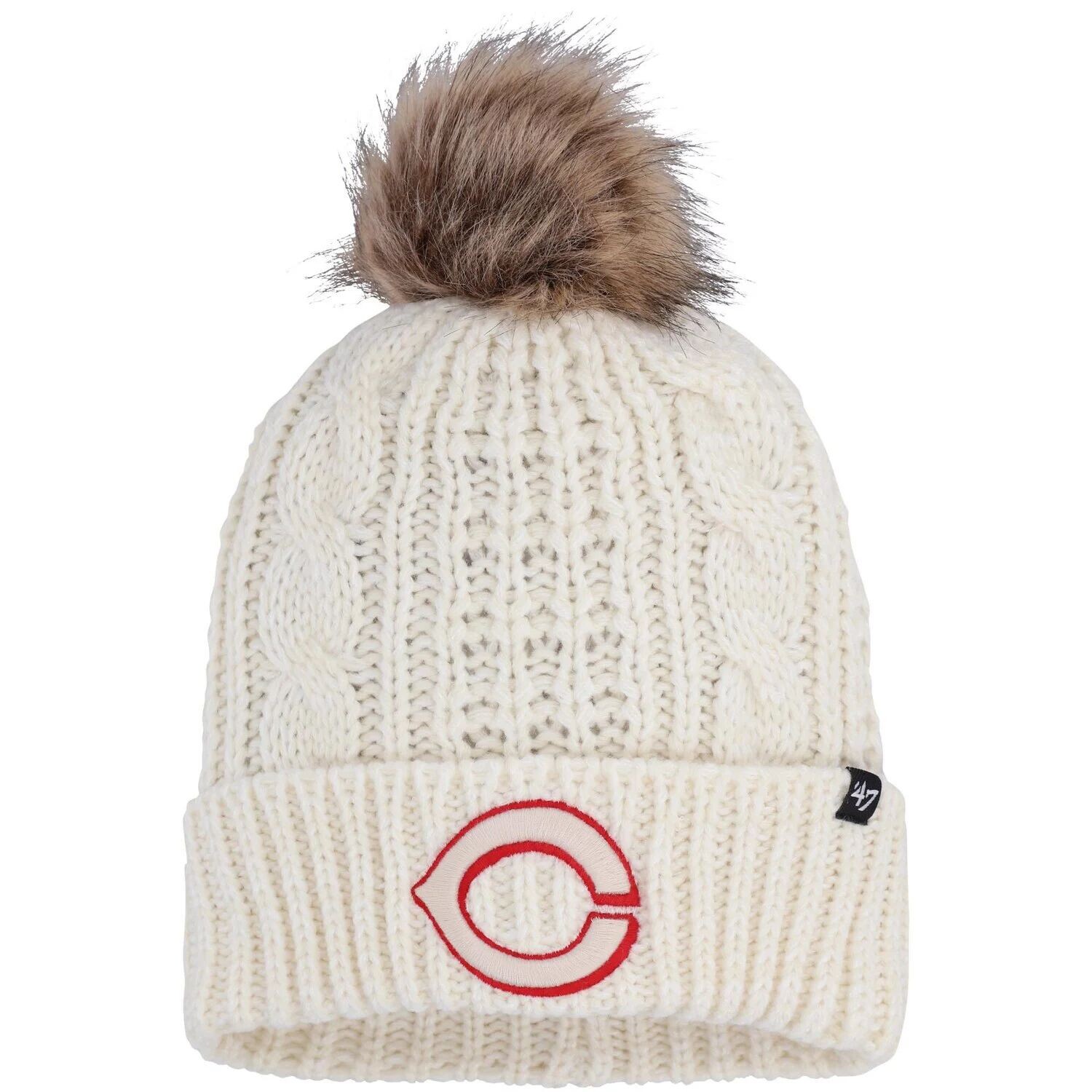 

Женская кремовая вязаная шапка с манжетами и помпоном Cincinnati Reds Meeko '47
