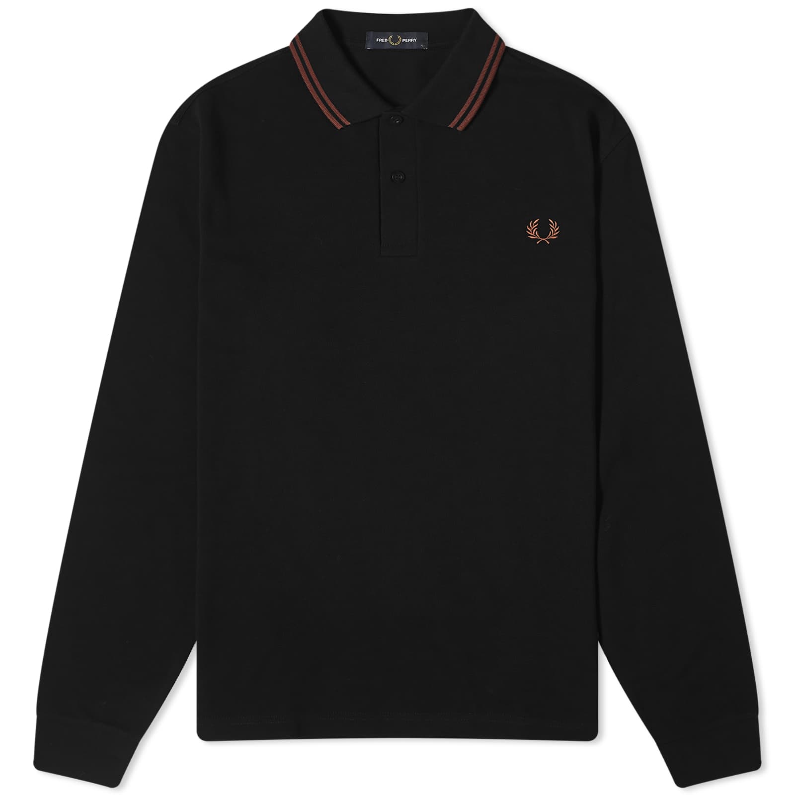 Поло Fred Perry Long Sleeve Twin Tipped, цвет Black & Whisky Brown