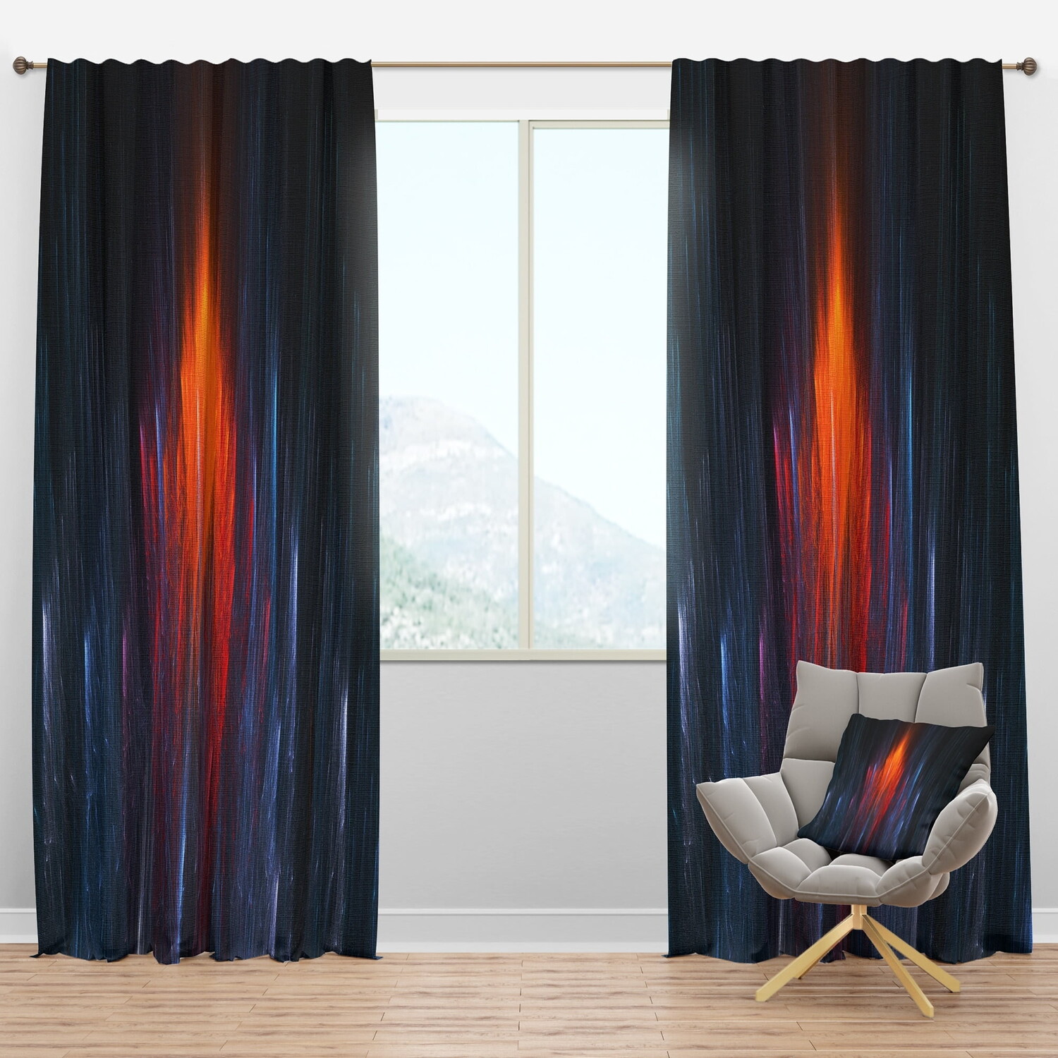 

Штора Designart Fractal Fire in Light Blue, синий