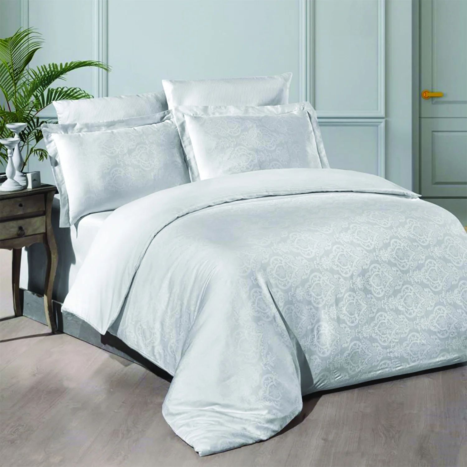 Комплект постельного белья Maxstyle Жаккардовый атласный комплект белых двойных пододеяльников Katya White beyaz saray hotel