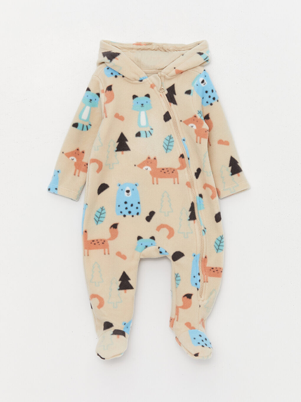 

Комбинезон для мальчика с капюшоном и длинными рукавами LCW baby, бежевый с принтом
