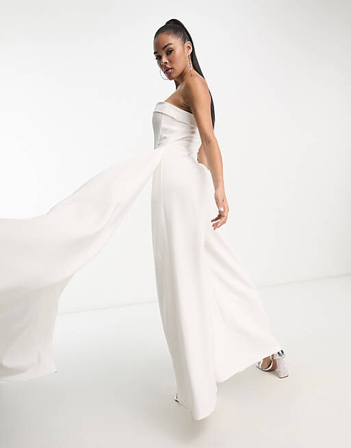 

Комбинезон-бандо с корсетом и драпировкой True Violet Bridal цвета слоновой кости