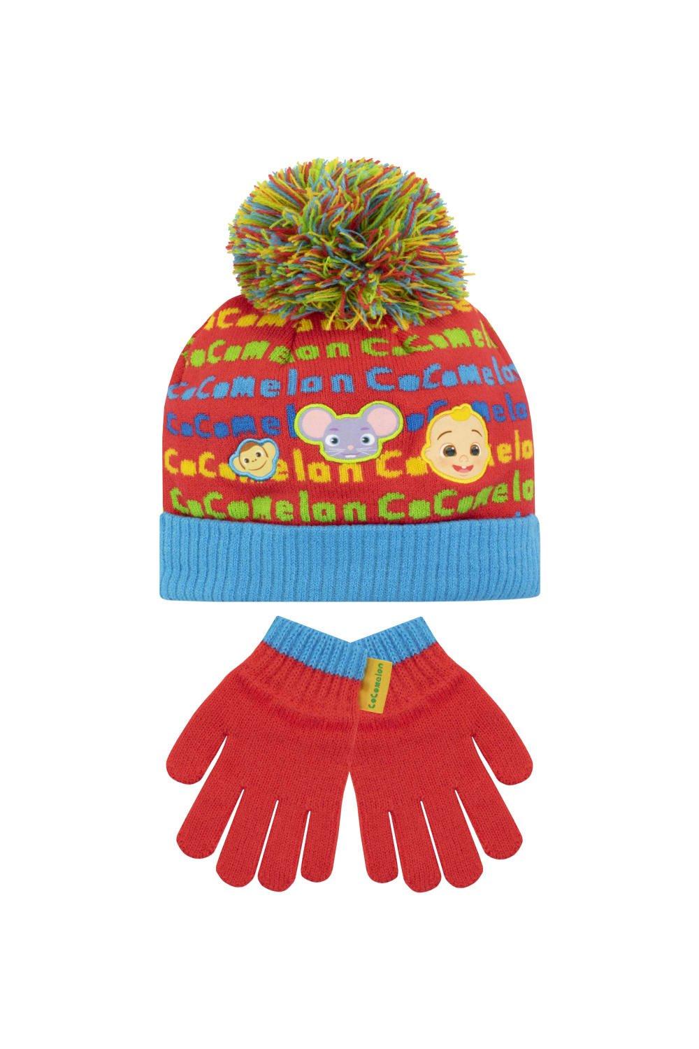 Комплект зимней шапки и перчаток Cocomelon, красный цена и фото