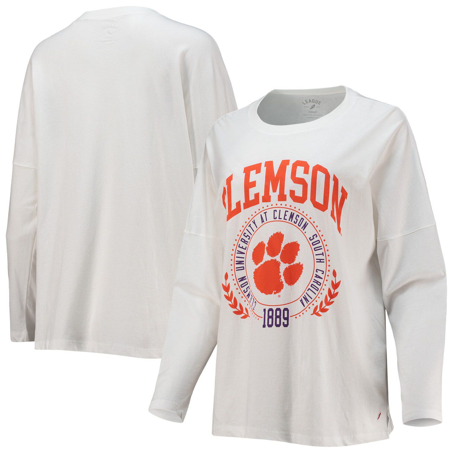 Белая футболка большого размера с длинными рукавами для женской лиги Clemson Tigers Clothesline
