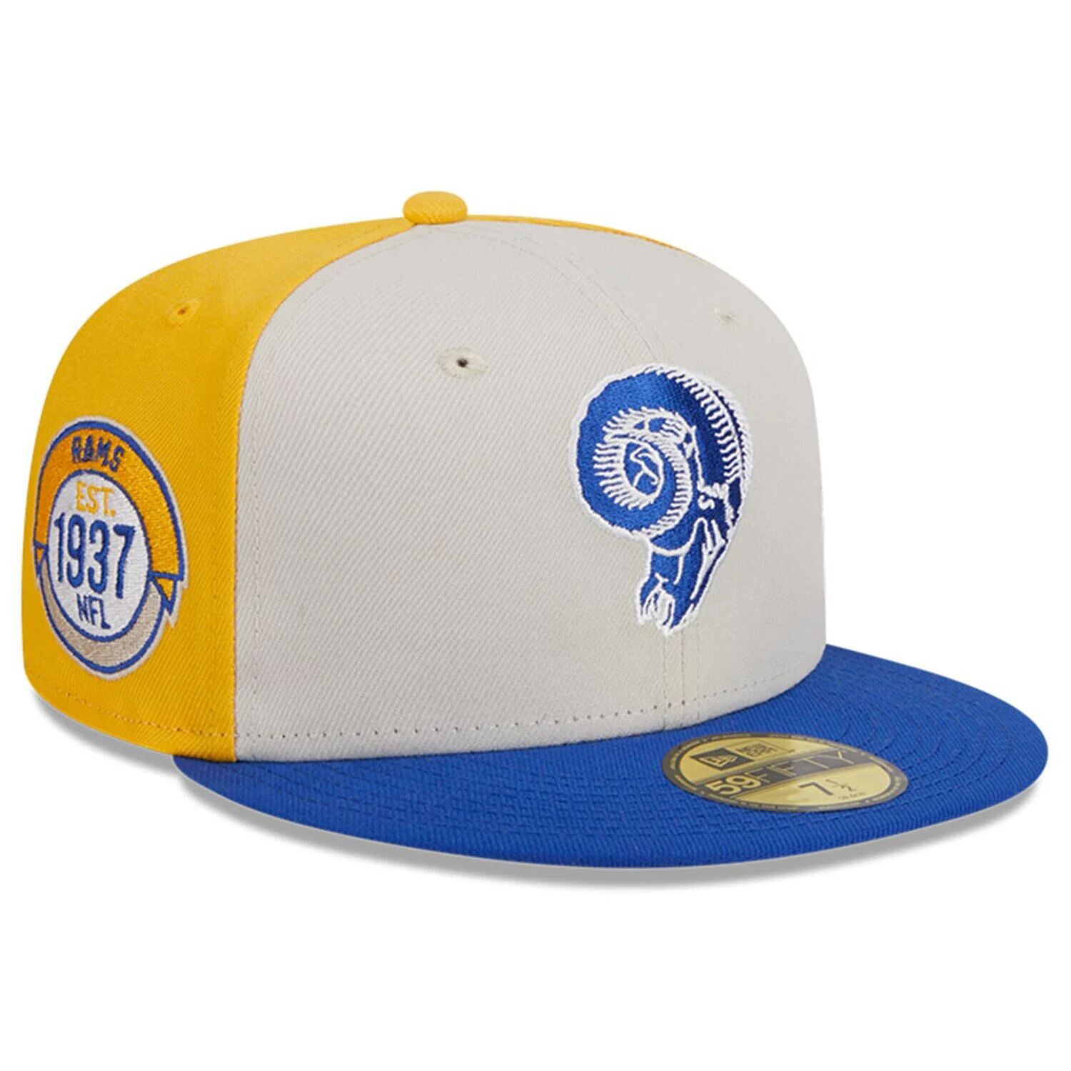

Мужская облегающая шляпа New Era кремового/Royal Los Angeles Rams 2023 Sideline Historic 59FIFTY